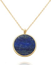 Fate Jewellery Ketting FJ4059 - Round Lapis Lazuli - 925 Zilver - Goudkleurig verguld - Lapis Lazuli natuursteen - 45cm