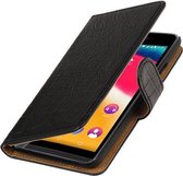 Zwart Krokodil booktype wallet cover - telefoonhoesje - smartphone hoesje - beschermhoes - book case - hoesje voor Wiko Rainbow Jam 4G