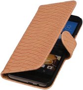 Snake Bookstyle Wallet Case Hoesjes voor HTC One M9 Licht Roze