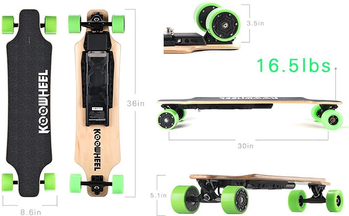 Koowheel D3M Groen Elektrisch Skateboard Longboard 5,5 AH 3e generatie |  bol.com