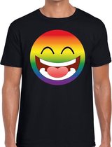 emoticon/emoticon lachend in regenboog kleuren - gaypride t-shirt zwart voor heren -  Gay pride XL