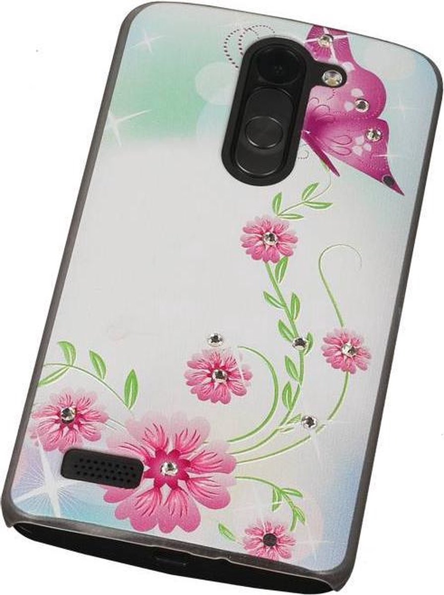3D Hardcase met Diamant L Bello D335 Vlinder Roze - Back Cover Case Bumper Hoesje