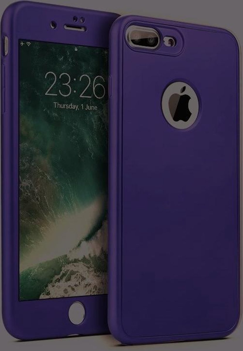 360-graden Frosting TPU Beschermhoesje Set voor iPhone 7 Plus _ Donker Blauw