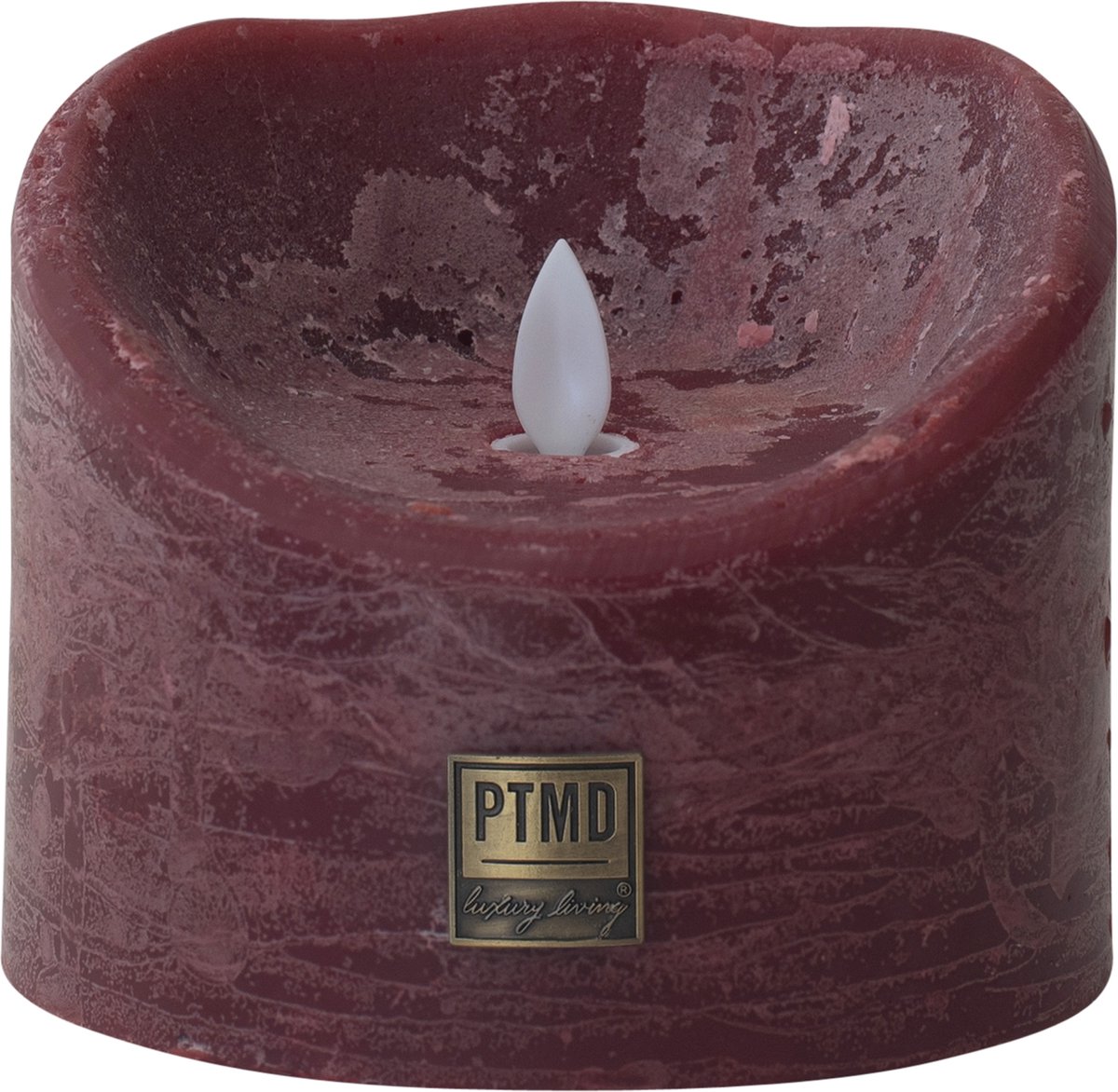 PTMD LED Kaars rustiek bordeaux rood 12,5 x 12,5 x 10 cm. - PTMD LED Light Candle rustic bordeaux moveable flame XL