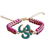 Marama - Ohm armband roze-turquoise - edelsteen roze tijgeroog - verstelbaar - ohm teken - cadeautje voor haar