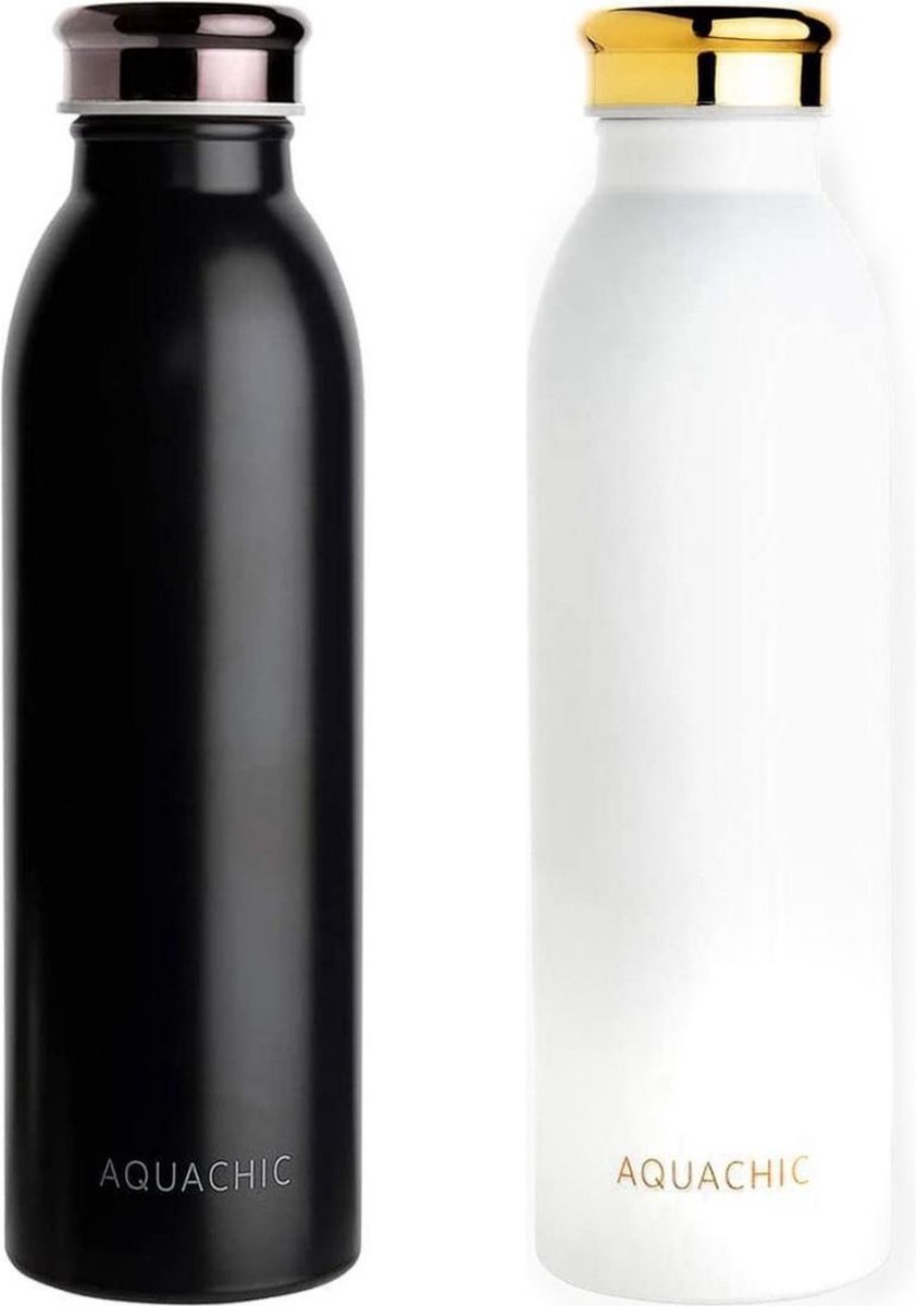 Aquachic thermos combi: zwart & wit - 500 ml thermosfles - Vacuum drinkfles - Nederlands merk
