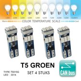 4x T5 9 LED CANBus Led Lamp set 4 stuks | GROEN | 400 Lumen | Type T59400-G |  Dashboard Warming Indicator Wig | Autolampen |