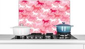 Spatscherm keuken 60x40 cm - Kookplaat achterwand Paarden - Roze - Dieren - Meisjes - Kinderen - Meiden - Muurbeschermer - Spatwand fornuis - Hoogwaardig aluminium