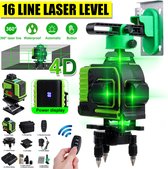 16 Lijnen Groen Licht Laserwaterpassen-360 Roterende Zelf Nivellerende Laser Meetgereedschap-met Statieven/2 Oplaadbare Accu/Afstandsbediening