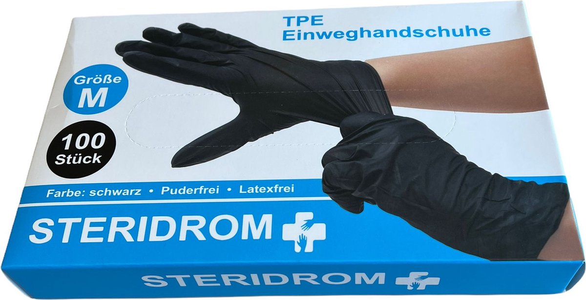 Goedkoopste Zwarte TPE Wegwerphandschoenen Poedervrij Maat M – 100 Stuks