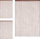 Relaxdays 3x draadgordijn - deurgordijn met franjes - draadjesgordijn - 145x245 cm - bruin