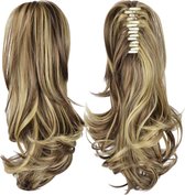 Premium Synthetic Fiber Grip-in Ponytail/ Ponytail met Klem (#86H10)  Caramel/ Blonde Highlights P023