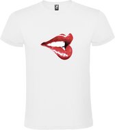 Wit t-shirt met Rode Glanzende Lippen groot size XL