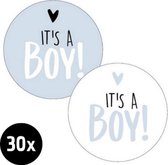 30x Sluitsticker It's a Boy! | 2 Kleuren | Blauw | Wit | 40 mm | Geboorte Sticker | Sluitzegel | Sticker Geboortekaart | Baby nieuws | Zwangerschap |Luxe Sluitzegel