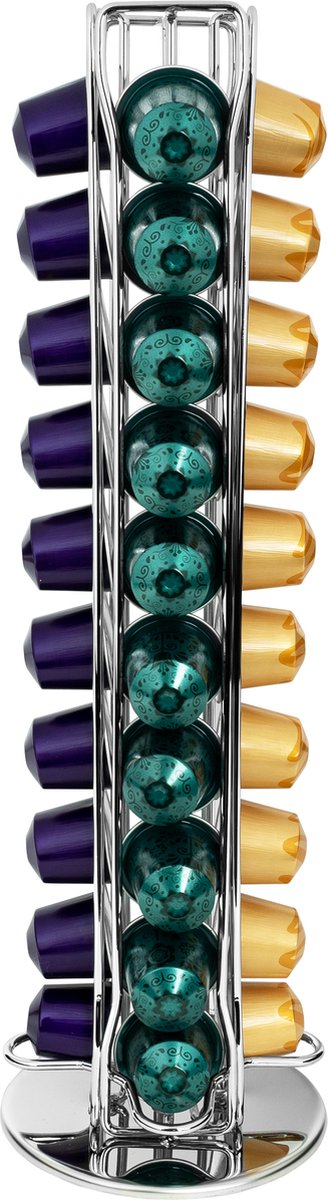 QUVIO capsulehouder geschikt voor 40 Nespresso cups - Nespresso cups - Nespresso capsules - Capsule houder - Koffie standaard - Koffie houder - Capsule houder - Staand - Chrome - Chroom - 11 x 11 x 37 cm (lxbxh) - Zilver
