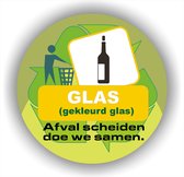 Glas (gekleurd) Afvalbak recycling symbool sticker.