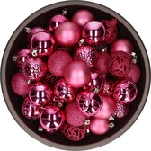 37x boules de Noël synthétiques/plastiques rose fuchsia (rose clignotant) 6 cm mix - Incassable - Décorations de Noël