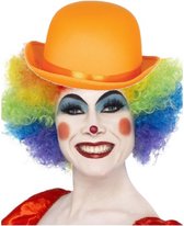 Ensemble costume de Clown perruque colorée avec chapeau melon orange - Déguisements et accessoires clowns carnaval