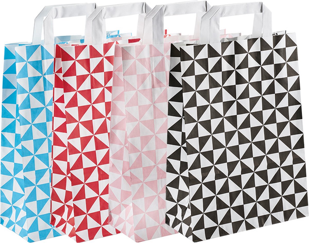 25 x Papieren Cadeau draagtassen - Geschenk verpakking - Zakjes 'Trigon' 22+10x31cm Roos/wit