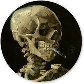 Wandcirkel Kop van Skelet met brandende Sigaret - 60 cm - Aluminium; Dibond - Schilderij Oude Meesters