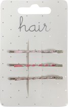 Haarspeld - Haarschuifje 5.0cm Gedraaid met Gekleurd Epoxy en Strass Steentjes - Roze Tinten - 3 stuks