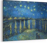 Schilderij op Canvas - 60 x 45 cm - Sterrennacht boven de Rhone - Vincent van Gogh - Kunst - Wanddecoratie - Muurdecoratie - Slaapkamer - Woonkamer