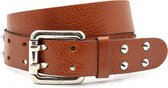 A-Zone Dames riem cognac met studs - dames riem - 4 cm breed - Cognac - Echt Leer - Taille: 90cm - Totale lengte riem: 105cm