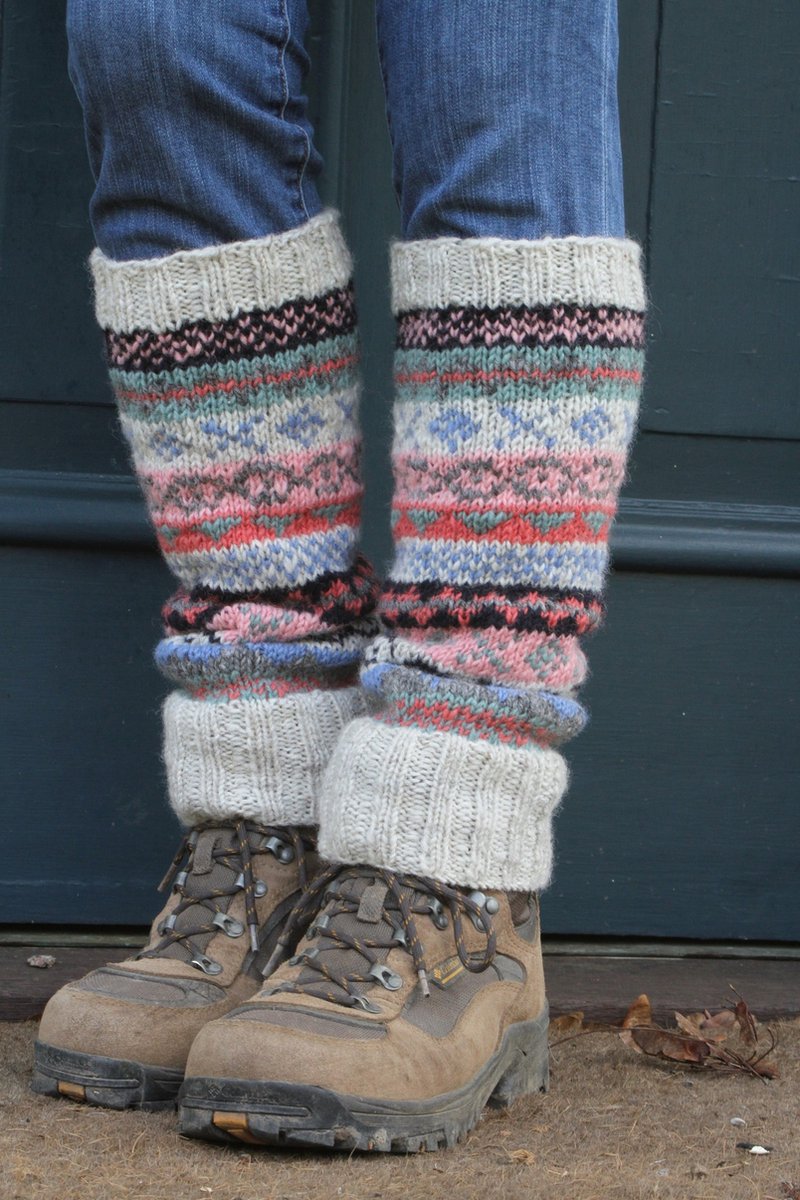Pachamama - Wollen beenwarmers met ingebreide patronen - Oatmeal - Finisterre - One size - Fair trade - 100% wol