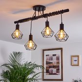 BELANIAN - Vintage Plafondlamp - Industriele Hanglamp - Pada hanglamp zwart, 4-lichtbronnen - Metalen Hanglamp - Spider Hanglamp - Eetkamer plafondlamp - Keuken hanglamp - Woonkame