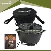 Skandika Dutch Oven Flame Master 13,8 L – Dutch Oven - Gietijzeren pan om in te koken, incl. receptenboek van de Sauerland BBCrew, reeds ingebrand, met voetjes, deksel lifter en dr