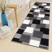 Tapiso Luxury Tapijtloper Grijs Zwart Wit Modern Gang Woonkamer Vloerkleed Maat- 70x1350