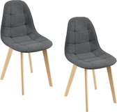 Eetkamerstoel - Set van 2 stoelen - Stof & hout - Afmeting (HxBxD) 86 x 53 x 47 cm - Kleur donker grijs & hout kleurig