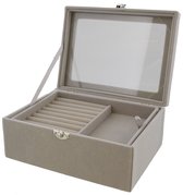 Dielay - Sieradendoos Fluweel - Kist met Venster - 20x15x8,5 cm - Grijs