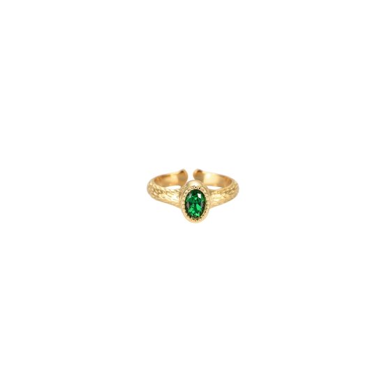 Groene ovale diamanten design ring - Ring met zirkonia - Maat 17  - 14K Goud Verguld  - Dottilove