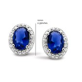 Velini jewels -EA3045BLU-Oorbellen -925 Zilver Gerodineerd-Blauwe glazen steen met witte Cubic Zirkonia