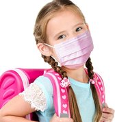Roze -Kinder Mondkapjes - Wegwerp mondkapje speciaal geschikt voor kinderen - Met een brede band (Veiligheid) - Niet medisch - Kinderen tot 12 jaar-50 stuks