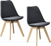 Eetkamerstoel - Set van 2 stoelen - Stof & hout - Afmeting (HxBxD) 81  x 42 x 48 cm - Kleur donker grijs & hout kleurig