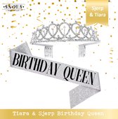 Snoes * Zilver Verjaardag Kroon Tiara en Sjerp * Silver * Feel Like a Queen On Your Birthday * Jarige versiering * Dress up for your Birthday *
