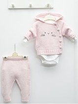 Nipperland baby kleding set - Romper set - Babyshower Cadeau - roze - maat 68/74 - Kraam cadeau - Baby kleding meisjes 3-delige set - Konijnenoortjes - Capuchon