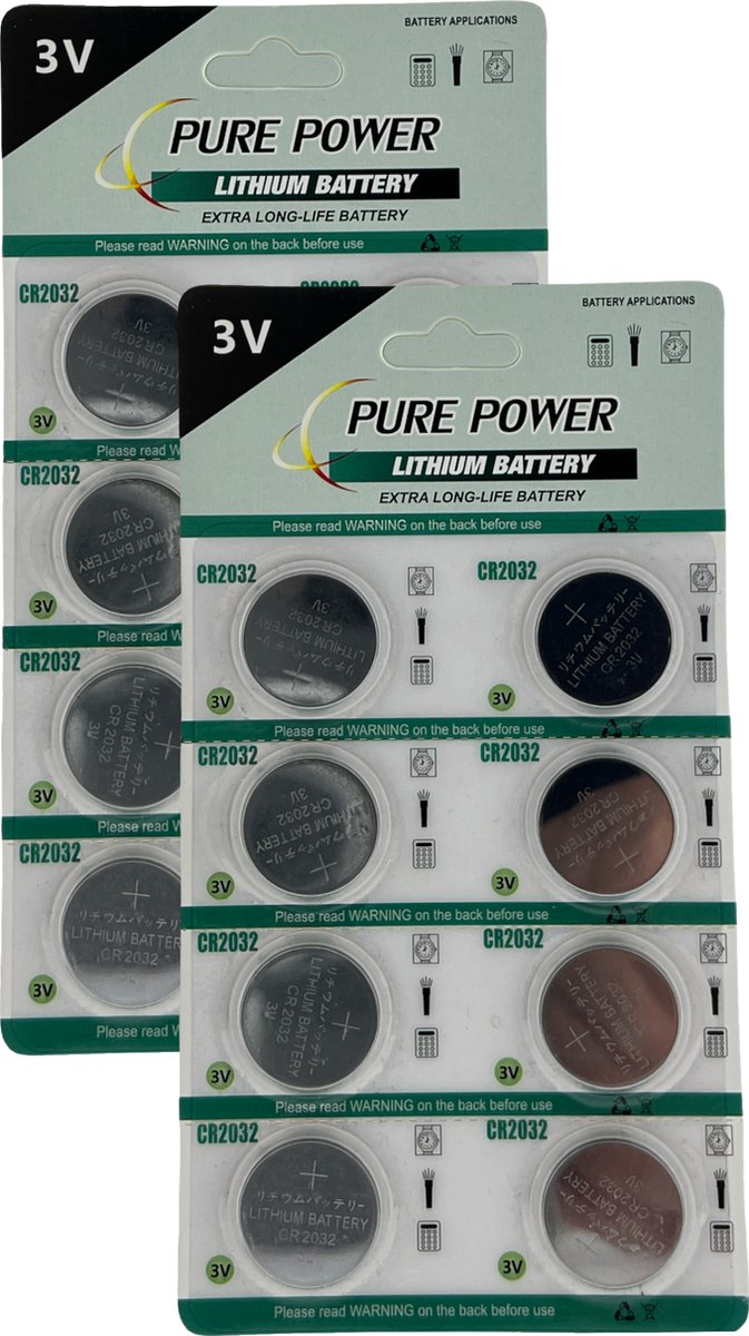 CR2032 3V lithium knoopcel batterij - EXTRA LONG LIFE - 16 Stuks - Pure Power