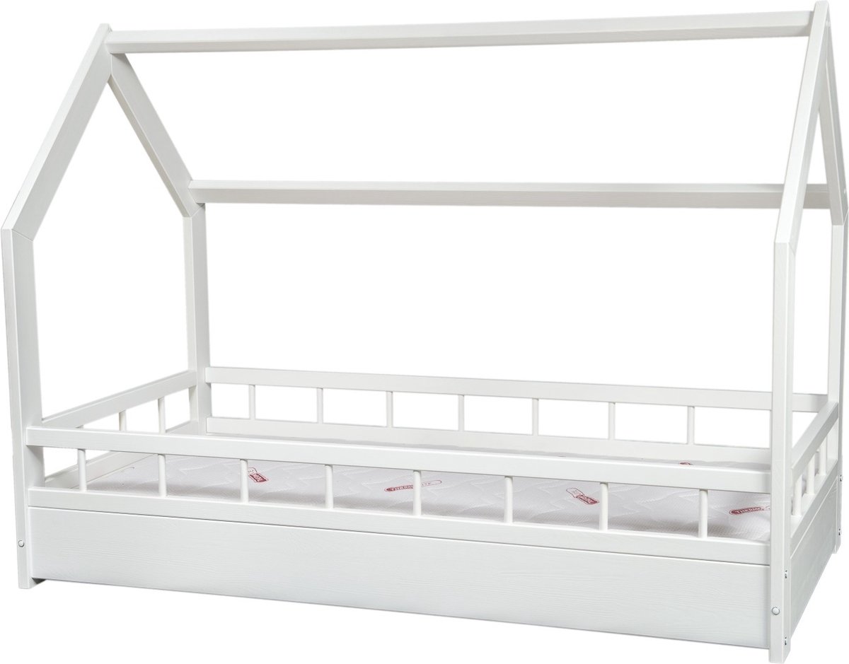 Bedhuisje - 80x160 cm - met matras - wit