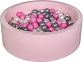 Ballenbad rond - roze - 90x30 cm - met 200 roze, parelmoer en zilveren ballen