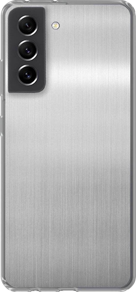 Telefoonhoesje Geschikt voor Samsung Galaxy S21 FE hoesje - Metaal print - Zilver - Grijs - Siliconen Telefoonhoesje Telefoonhoesje
