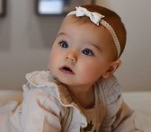 Newborn baby haarbandje met kanten strik - White | Wit | Baby