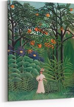 Schilderij op Canvas - 50 x 70 cm - Vrouw loopt in een exotisch bos - Kunst - Henri Rousseau - Wanddecoratie - Muurdecoratie - Slaapkamer - Woonkamer