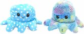 Knuffel Octopus Glitter Blauw Wit Geel - Mood Knuffel Omkeerbaar - Reversible Octopus - Octopus Knuffel - Emotie Knuffel - Verwisselbaar - Blij en Boos knuffel