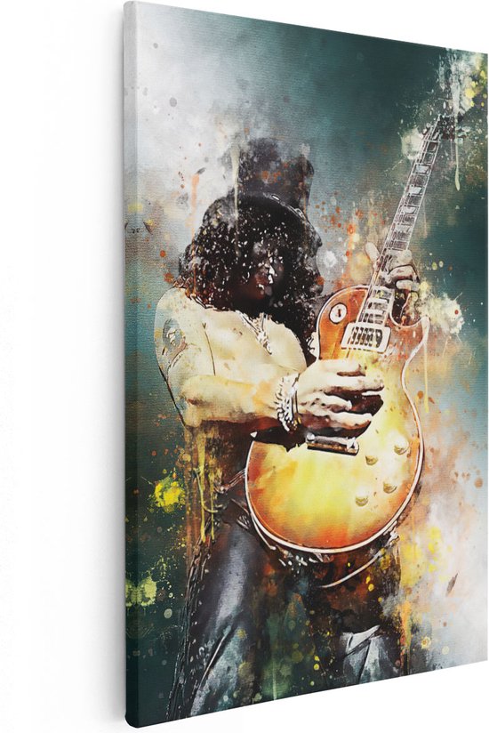 Artaza - Peinture sur Canevas - Slash avec sa guitare - Saul Hudson - 40x60 - Petit - Photo sur Toile - Impression sur Toile