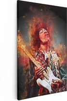 Artaza Canvas Schilderij Jimi Hendrix met zijn Gitaar op Olieverf - 80x120 - Groot - Muurdecoratie - Canvas Print
