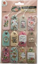 Deco Time - 3D Hangtag Stickers - 12 stuks - FLOWERPOWER - Tekst/Bloemen - Roze/Groen/Blauw/Beige/Wit