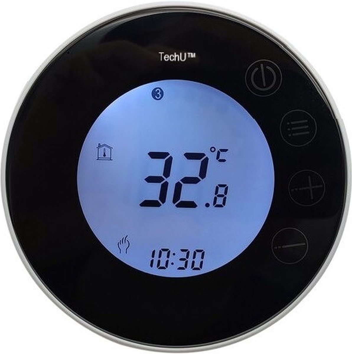 TechU Smart Thermostaat Round - Zwart met Witte Rand thumbnail 2